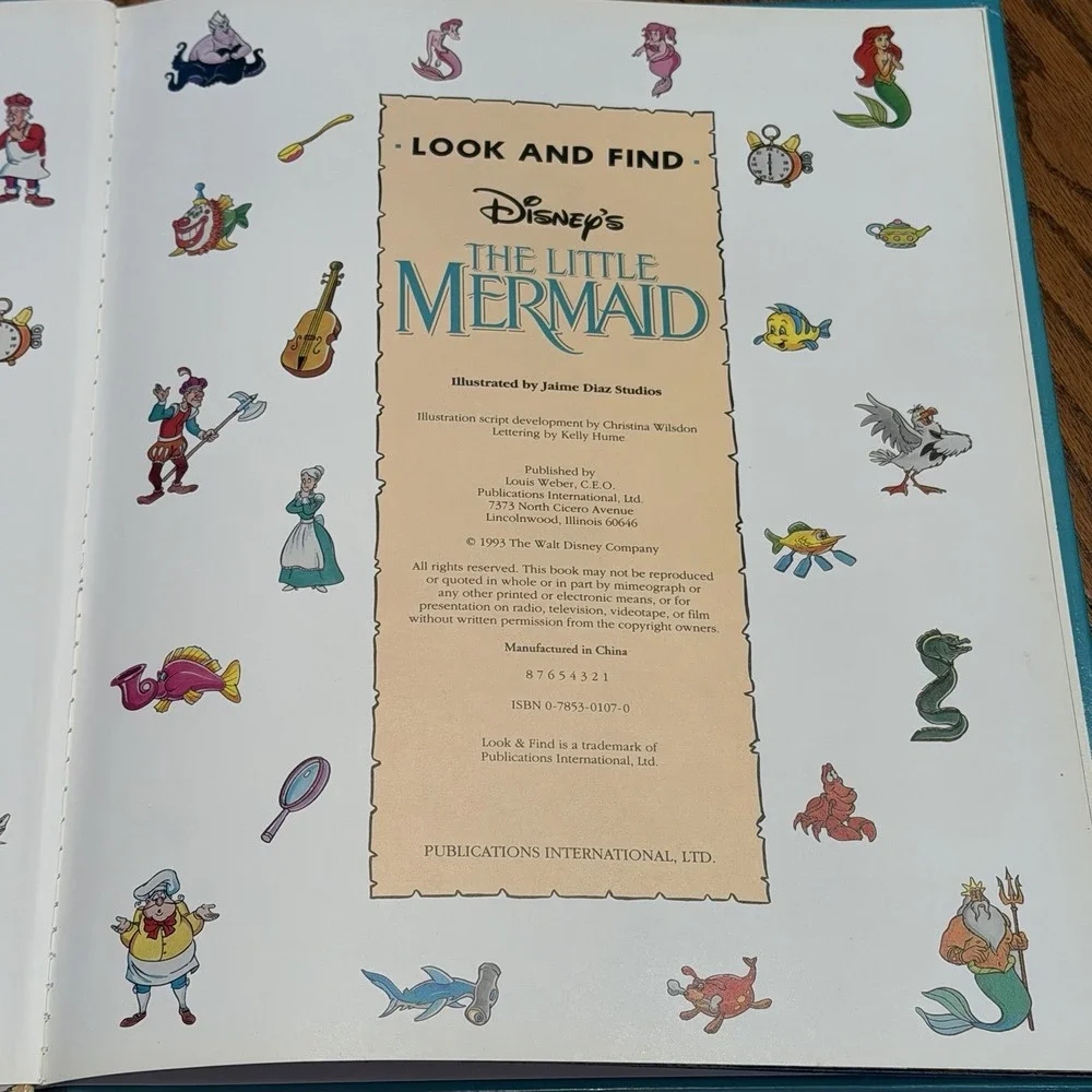 Vintage Disney's The Little Mermaid Look and Find Book 1993 Jaime Diaz Studios